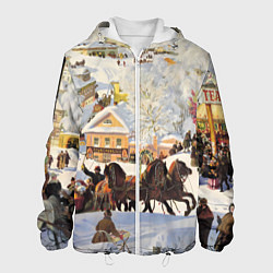 Куртка с капюшоном мужская Русская тройка зимой - картина Масленица Кустодиев, цвет: 3D-белый