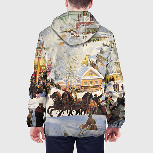 Мужская куртка Русская тройка зимой - картина Масленица Кустодиев / 3D-Белый – фото 4