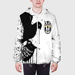 Куртка с капюшоном мужская Ювентус черная птица краски, цвет: 3D-белый — фото 2
