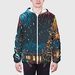 Куртка с капюшоном мужская Новогодний салют, цвет: 3D-белый — фото 2