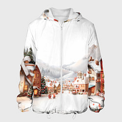 Куртка с капюшоном мужская Новогодняя улица, цвет: 3D-белый