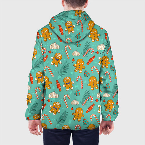 Мужская куртка Новогодний паттерн печенье с конфетами / 3D-Белый – фото 4