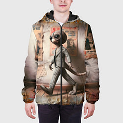 Куртка с капюшоном мужская Пришелец в костюме в полосочку, цвет: 3D-черный — фото 2