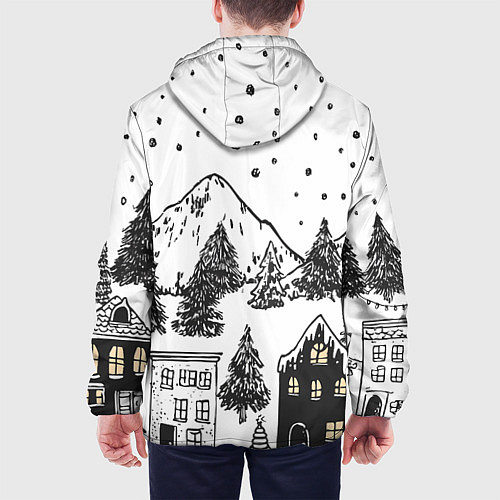 Мужская куртка Заснеженный черно-белый город / 3D-Белый – фото 4