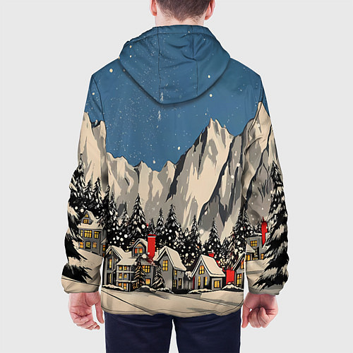 Мужская куртка Небольшой новогодний город в горах / 3D-Белый – фото 4