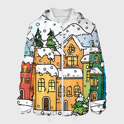 Куртка с капюшоном мужская Новогодний снегопад, цвет: 3D-белый