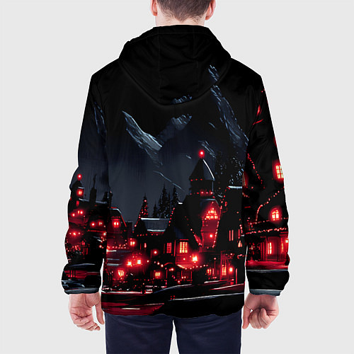 Мужская куртка Новогодняя ночь и красные гирлянды / 3D-Белый – фото 4