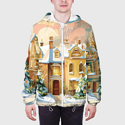 Куртка с капюшоном мужская Новогодний город, цвет: 3D-белый — фото 2