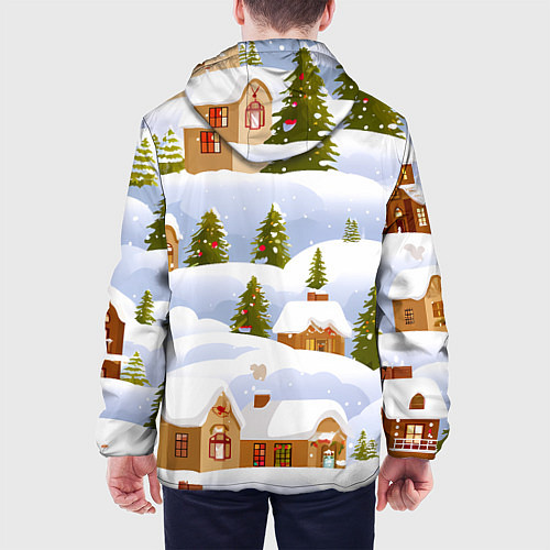 Мужская куртка Новогодние домики и елочки / 3D-Белый – фото 4