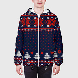 Куртка с капюшоном мужская Новогодний вязаный узор, цвет: 3D-белый — фото 2
