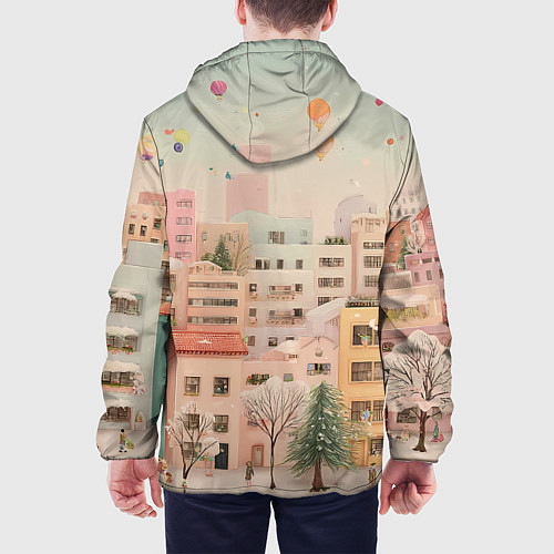Мужская куртка Объемный новогодний город / 3D-Белый – фото 4
