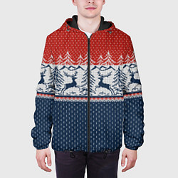 Куртка с капюшоном мужская Вязаный узор с оленями, цвет: 3D-черный — фото 2