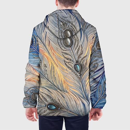 Мужская куртка Синие перья с самоцветами / 3D-Белый – фото 4