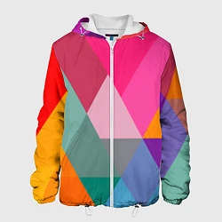 Куртка с капюшоном мужская Разноцветные полигоны, цвет: 3D-белый