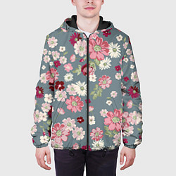 Куртка с капюшоном мужская Цветочки, цвет: 3D-черный — фото 2