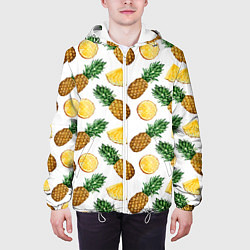 Куртка с капюшоном мужская Ананасы 6, цвет: 3D-белый — фото 2