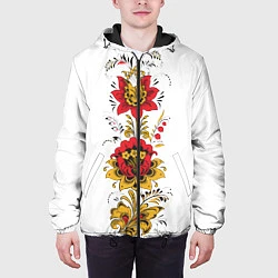 Куртка с капюшоном мужская Хохлома: цветы, цвет: 3D-черный — фото 2