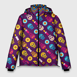 Куртка зимняя мужская Черепа и свечки, цвет: 3D-черный