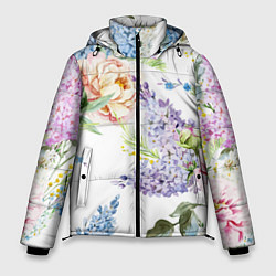 Куртка зимняя мужская Сирень и Пионы, цвет: 3D-светло-серый