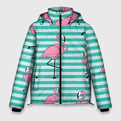 Куртка зимняя мужская Полосатые фламинго, цвет: 3D-черный