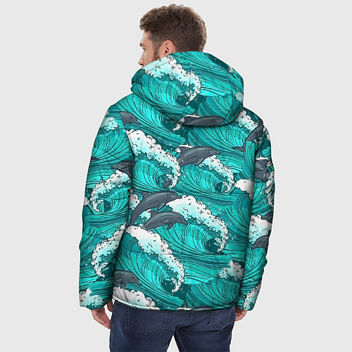 Мужская зимняя куртка Лазурные дельфины / 3D-Красный – фото 4