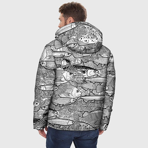 Мужская зимняя куртка Рыбы графика / 3D-Черный – фото 4