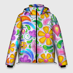 Куртка зимняя мужская Абстракция и цветы, цвет: 3D-черный