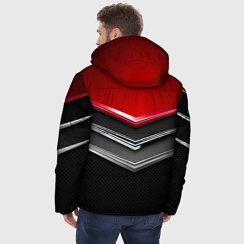 Мужская зимняя куртка Металлические уголки-стрелки серебристые с красной / 3D-Черный – фото 4