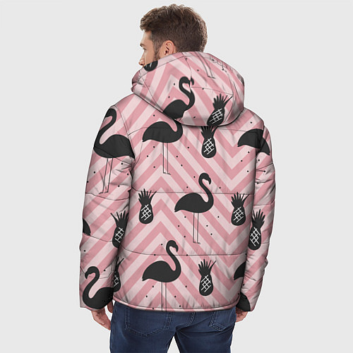 Мужская зимняя куртка Черный фламинго арт / 3D-Черный – фото 4