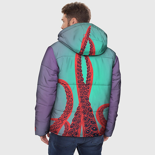 Мужская зимняя куртка Красные щупальца осминога / 3D-Черный – фото 4