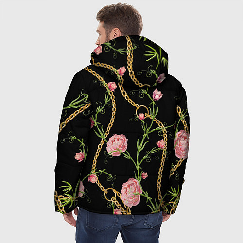Мужская зимняя куртка Versace Золотая цепь и розы / 3D-Черный – фото 4