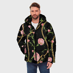 Куртка зимняя мужская Versace Золотая цепь и розы, цвет: 3D-черный — фото 2