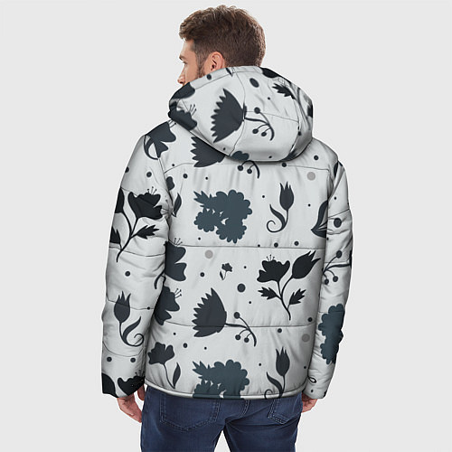 Мужская зимняя куртка Чёрно-белые цветы / 3D-Черный – фото 4