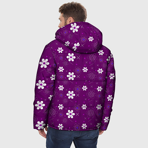 Мужская зимняя куртка Узор цветы на фиолетовом фоне / 3D-Черный – фото 4