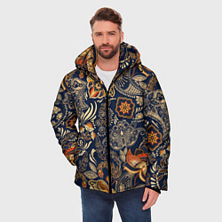 Куртка зимняя мужская Узор орнамент цветы этно, цвет: 3D-черный — фото 2