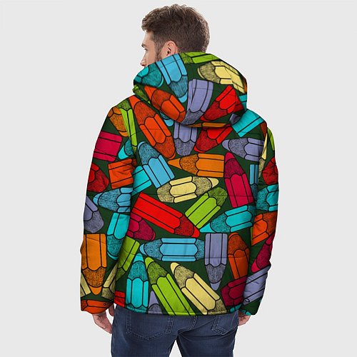Мужская зимняя куртка Детские цветные карандаши арт / 3D-Черный – фото 4