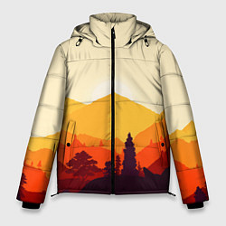 Куртка зимняя мужская Горы закат пейзаж лиса арт, цвет: 3D-черный