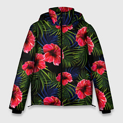 Куртка зимняя мужская Тропические цветы и листья, цвет: 3D-черный