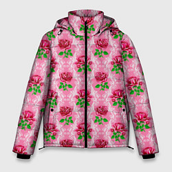 Куртка зимняя мужская Декор из нежных роз, цвет: 3D-черный