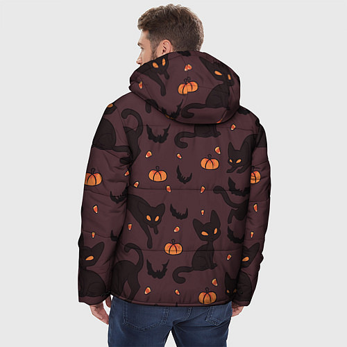 Мужская зимняя куртка Хэллоуиновский кот / 3D-Красный – фото 4