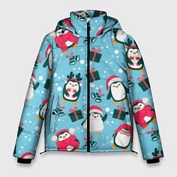Куртка зимняя мужская Новогодние Пингвины, цвет: 3D-красный