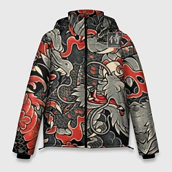 Куртка зимняя мужская Самурай Якудза, драконы, цвет: 3D-черный