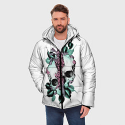 Куртка зимняя мужская Череп с японскими цветами, цвет: 3D-светло-серый — фото 2