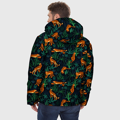 Мужская зимняя куртка Паттерн из Тигров и Растений / 3D-Светло-серый – фото 4