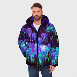 Куртка зимняя мужская Неоновые медузы, цвет: 3D-черный — фото 2