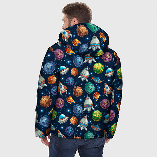 Мужская зимняя куртка Мультяшные планеты / 3D-Черный – фото 4