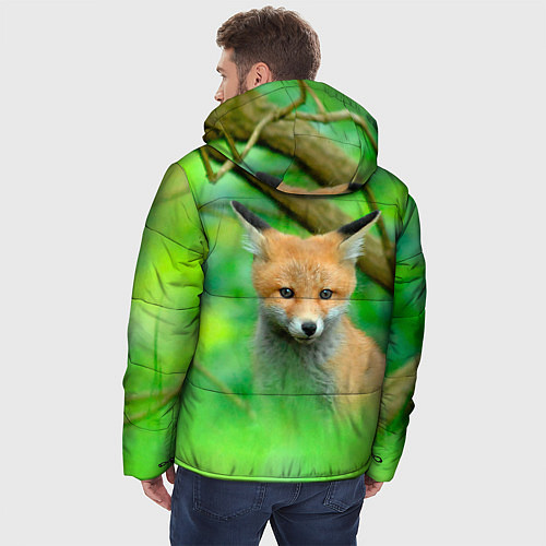 Мужская зимняя куртка Лисенок в зеленом лесу / 3D-Черный – фото 4