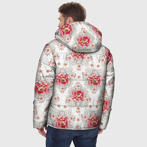 Мужская зимняя куртка Алые цветочки / 3D-Черный – фото 4