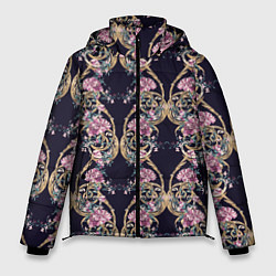 Куртка зимняя мужская Узор из цветов, цвет: 3D-черный