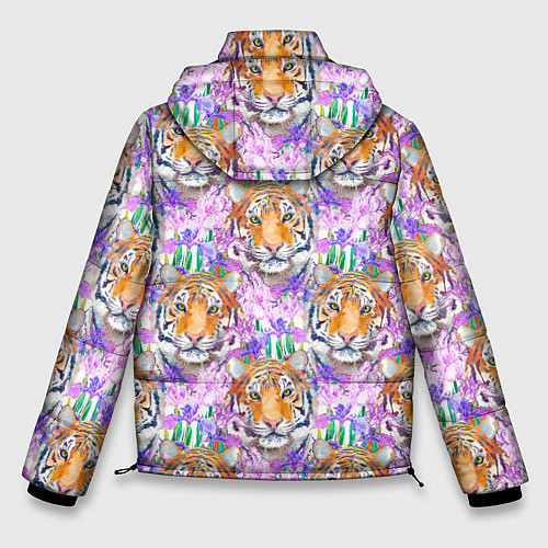 Мужская зимняя куртка Тигр в цветах / 3D-Красный – фото 2